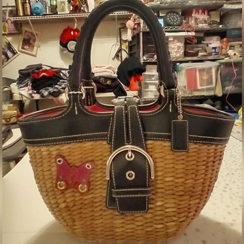 Coach black leather basket bag